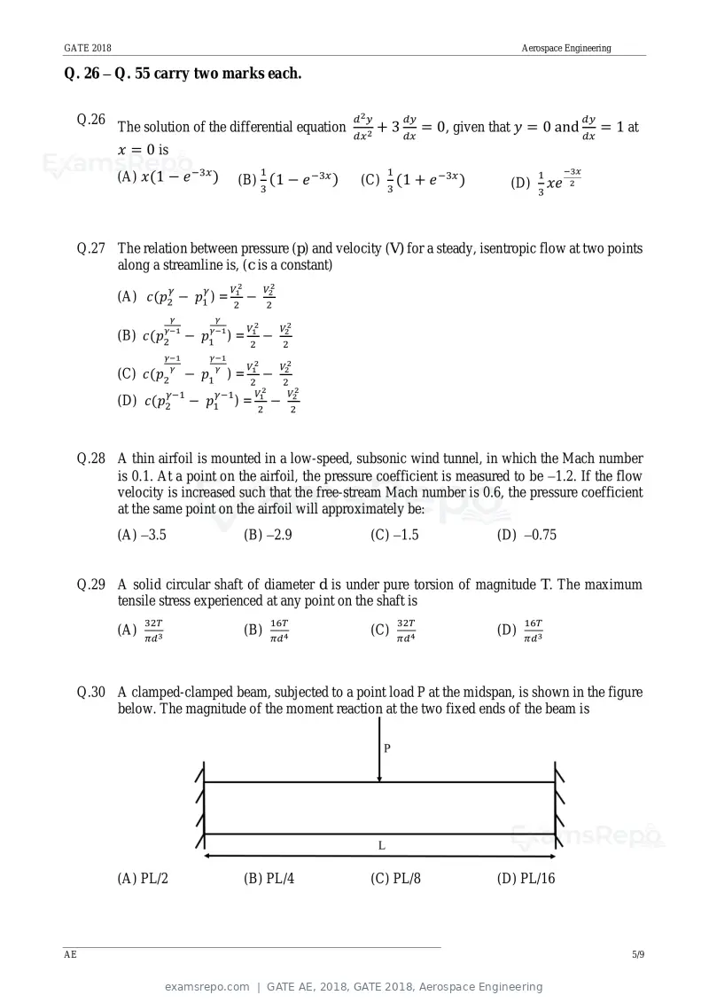 GATE AE 2018 question paper, GATE 2018, Aerospace Engineering, page 8 of 15