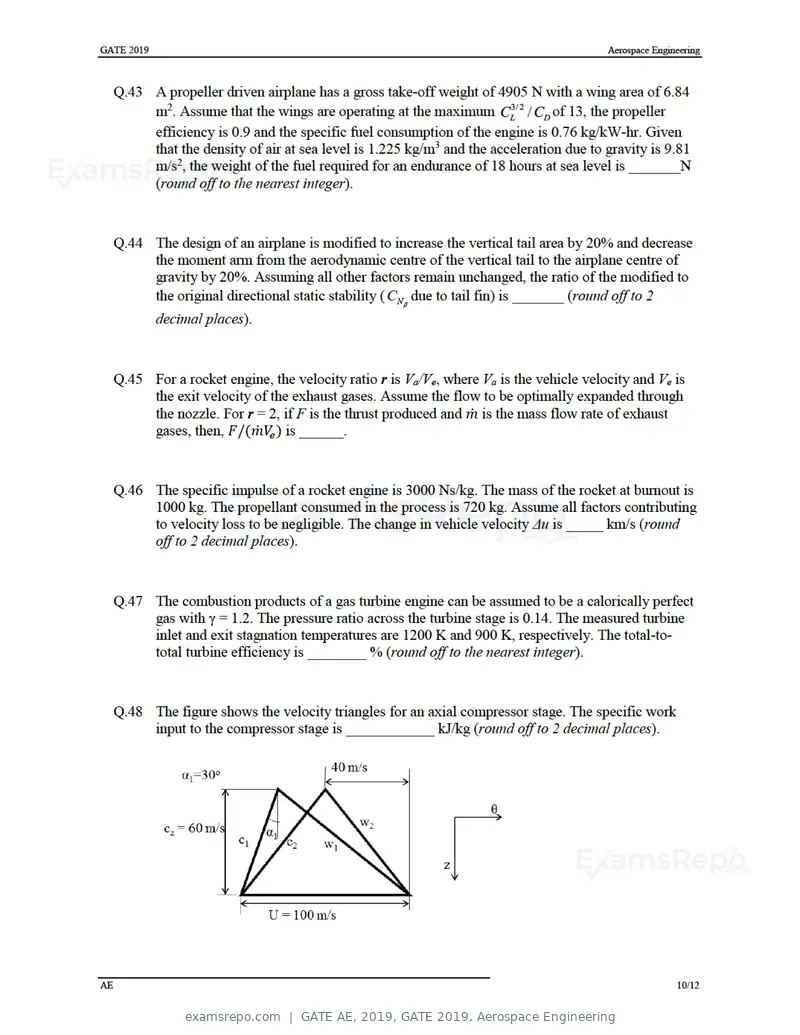 GATE AE 2019 question paper, GATE 2019, Aerospace Engineering, page 13 of 18
