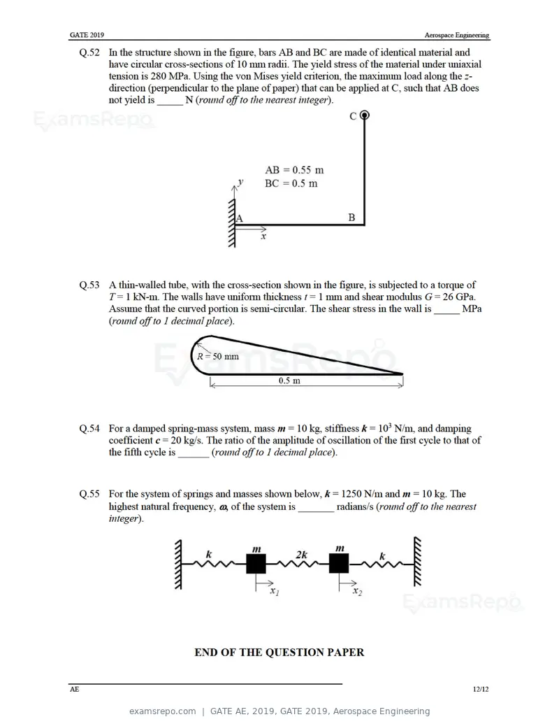 GATE AE 2019 question paper, GATE 2019, Aerospace Engineering, page 15 of 18