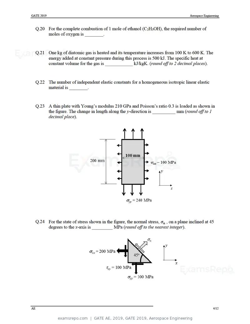 GATE AE 2019 question paper, GATE 2019, Aerospace Engineering, page 7 of 18
