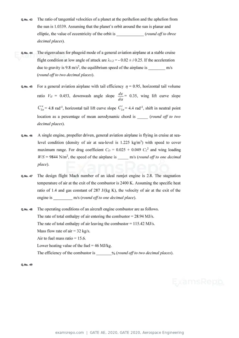 GATE AE 2020 question paper, GATE 2020, Aerospace Engineering, page 13 of 17