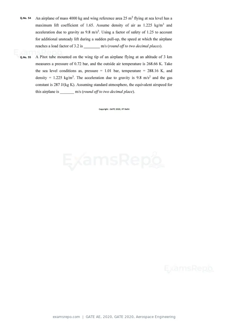GATE AE 2020 question paper, GATE 2020, Aerospace Engineering, page 15 of 17