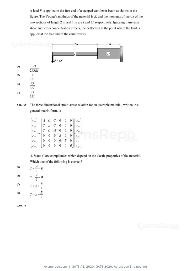GATE AE 2020 question paper, GATE 2020, Aerospace Engineering, page 9 of 17