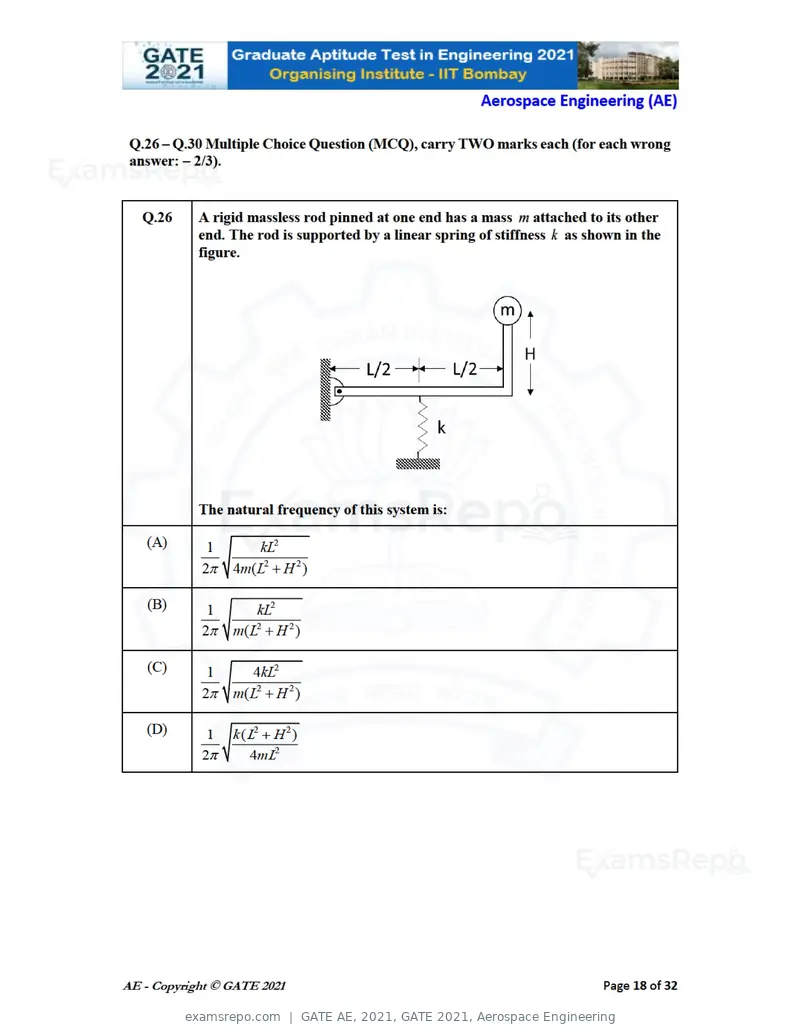 GATE AE 2021 question paper, GATE 2021, Aerospace Engineering, page 18 of 35