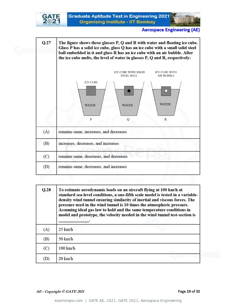 GATE AE 2021 question paper, GATE 2021, Aerospace Engineering, page 19 of 35