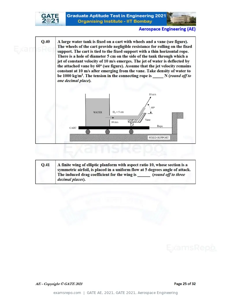 GATE AE 2021 question paper, GATE 2021, Aerospace Engineering, page 25 of 35