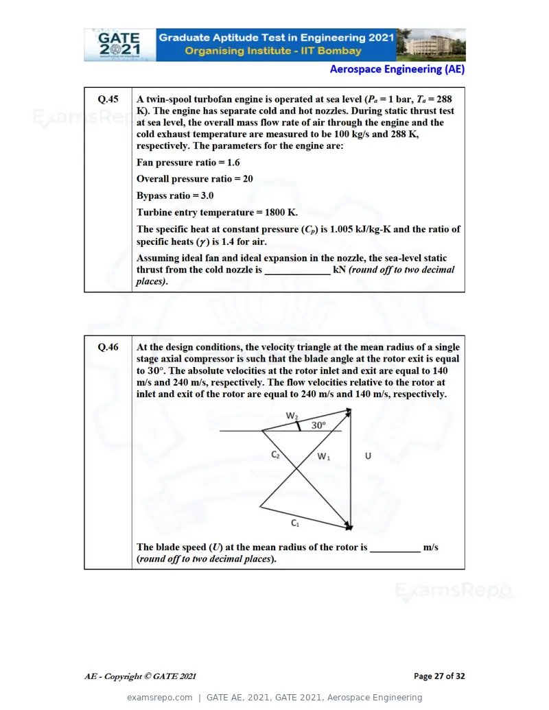 GATE AE 2021 question paper, GATE 2021, Aerospace Engineering, page 27 of 35