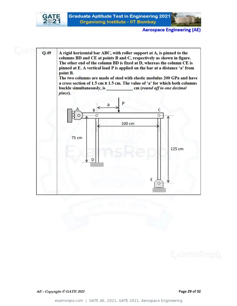 GATE AE 2021 question paper, GATE 2021, Aerospace Engineering, page 29 of 35