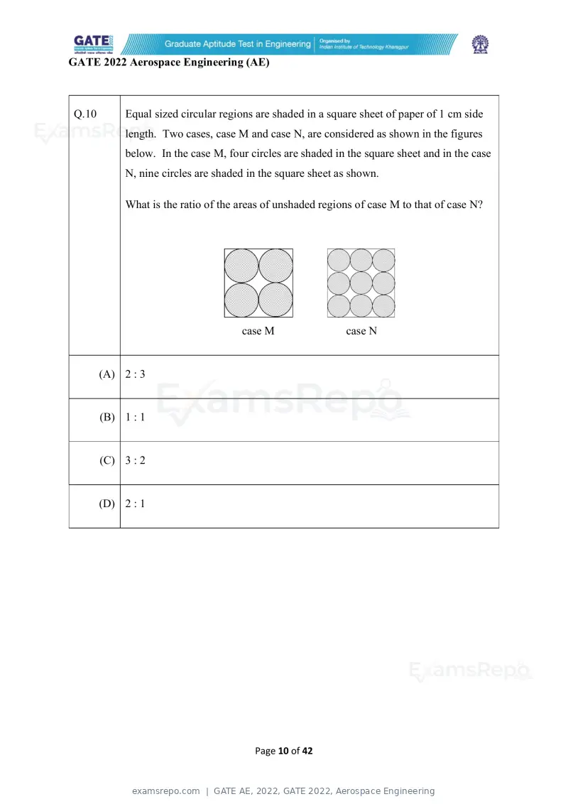 GATE AE 2022 question paper, GATE 2022, Aerospace Engineering, page 10 of 44