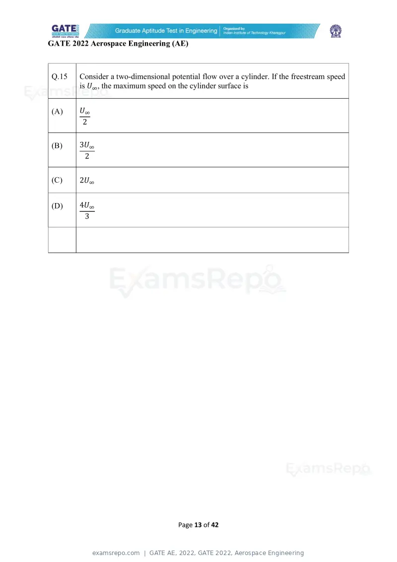 GATE AE 2022 question paper, GATE 2022, Aerospace Engineering, page 13 of 44