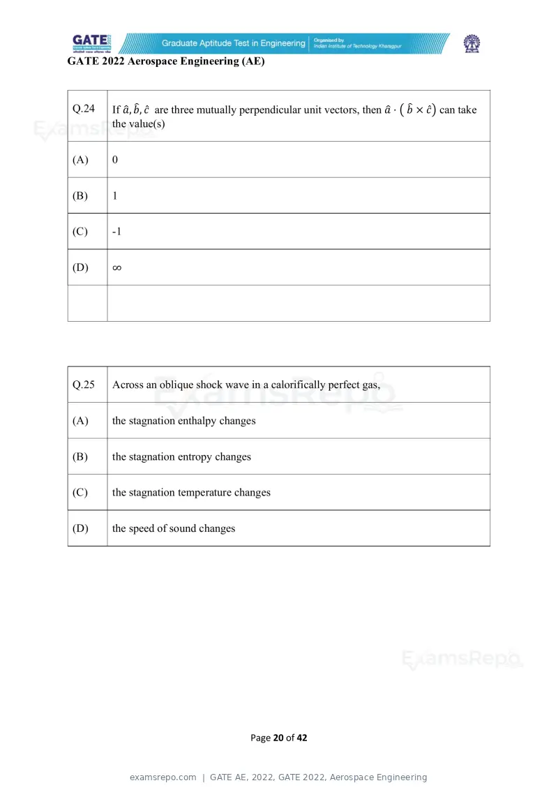 GATE AE 2022 question paper, GATE 2022, Aerospace Engineering, page 20 of 44