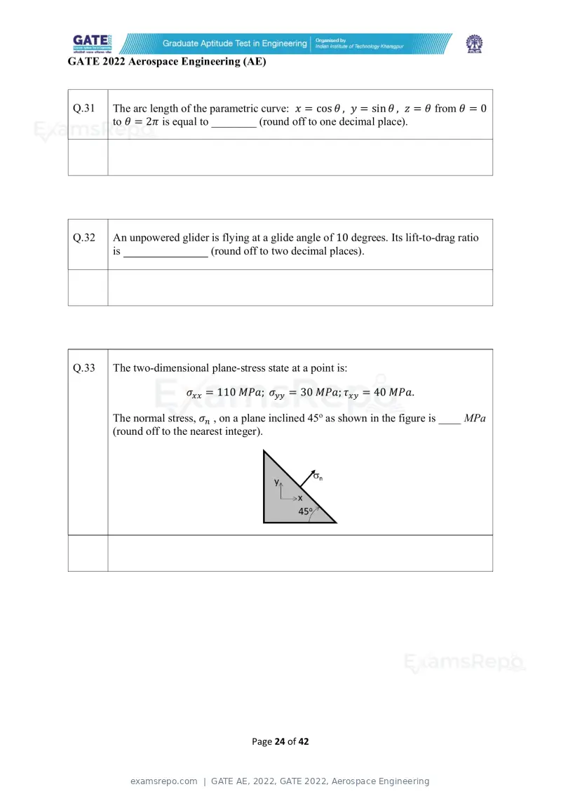 GATE AE 2022 question paper, GATE 2022, Aerospace Engineering, page 24 of 44