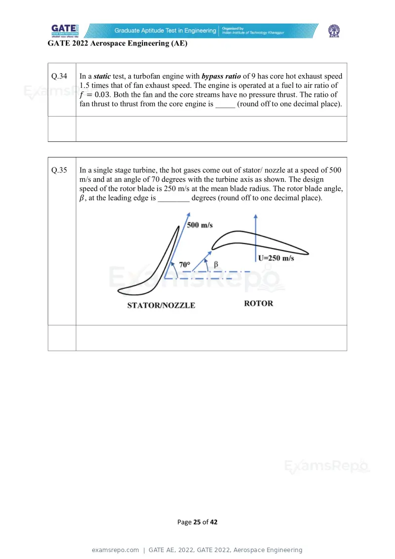 GATE AE 2022 question paper, GATE 2022, Aerospace Engineering, page 25 of 44