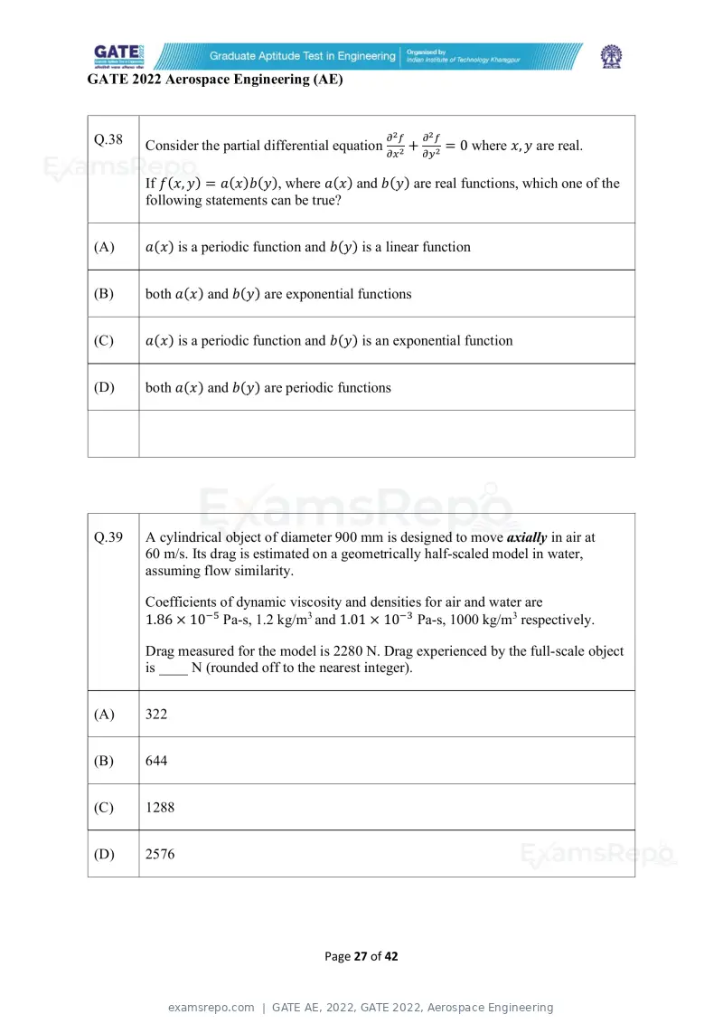 GATE AE 2022 question paper, GATE 2022, Aerospace Engineering, page 27 of 44