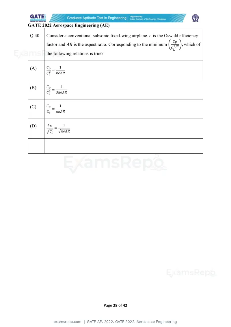 GATE AE 2022 question paper, GATE 2022, Aerospace Engineering, page 28 of 44