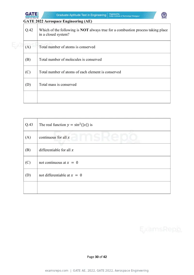 GATE AE 2022 question paper, GATE 2022, Aerospace Engineering, page 30 of 44