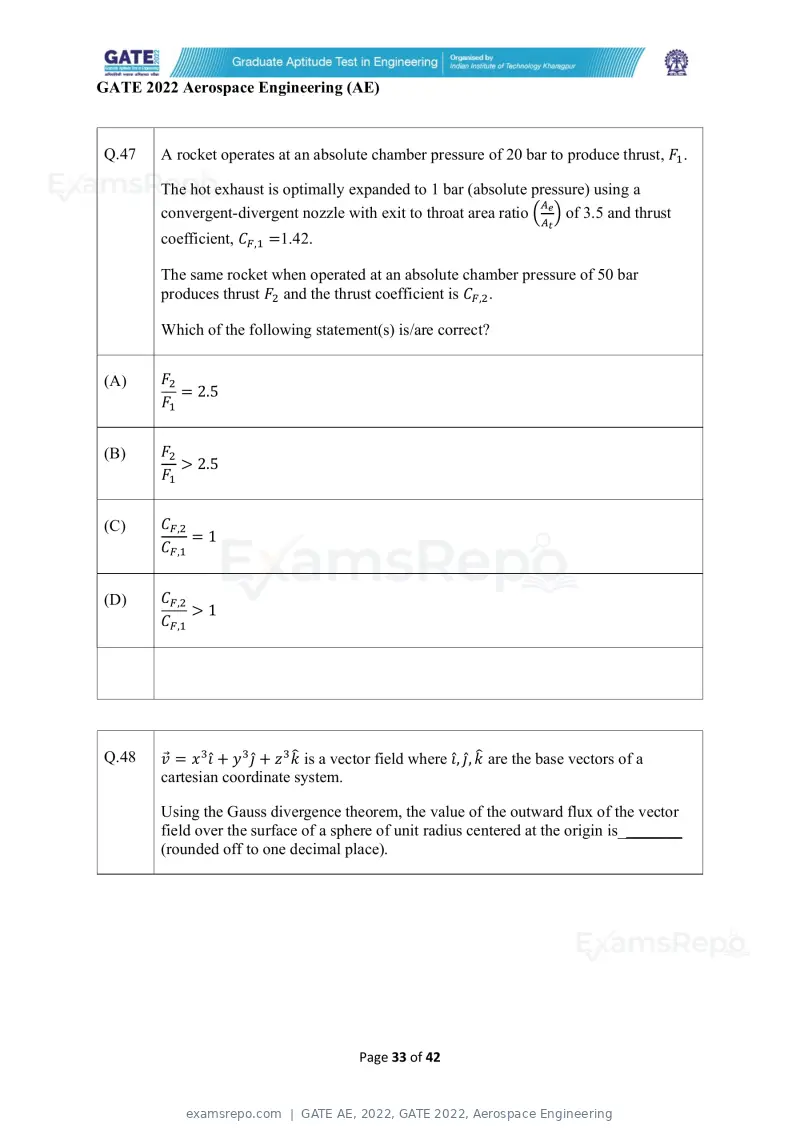GATE AE 2022 question paper, GATE 2022, Aerospace Engineering, page 33 of 44