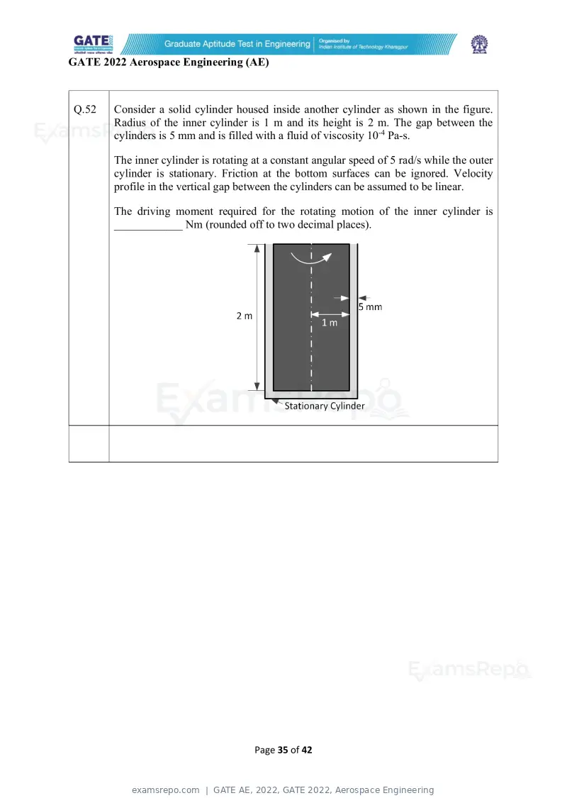 GATE AE 2022 question paper, GATE 2022, Aerospace Engineering, page 35 of 44