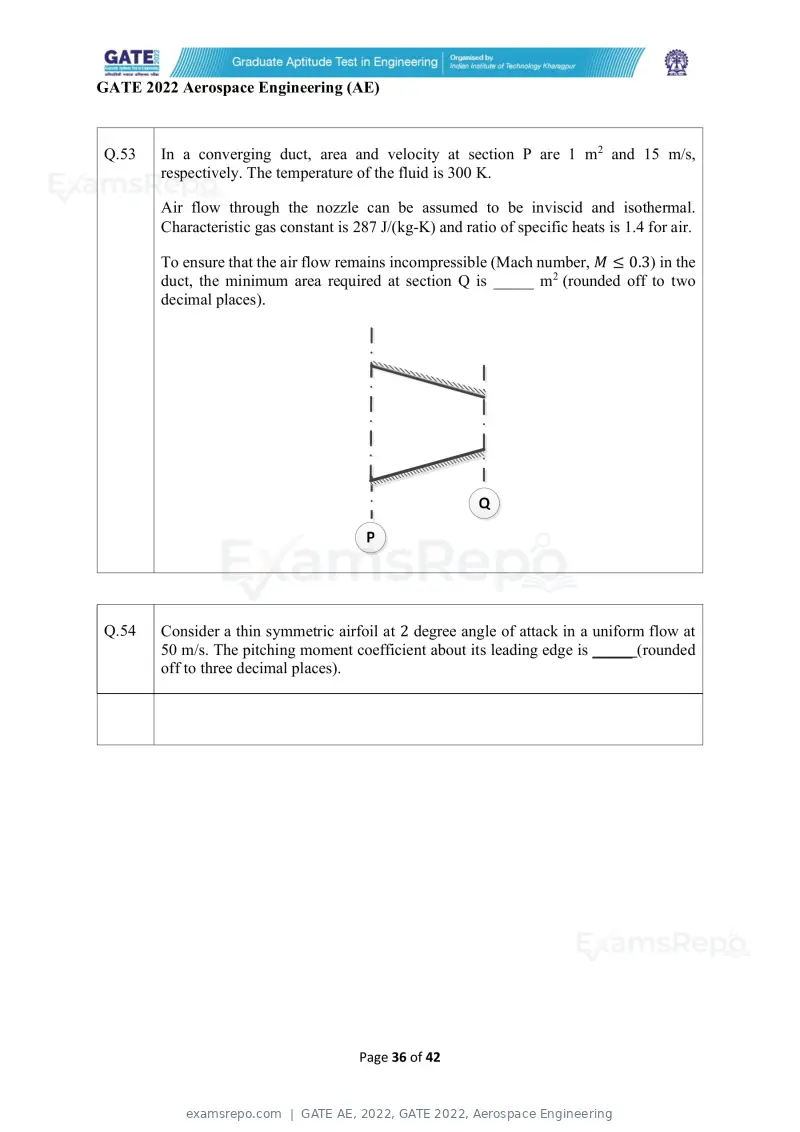 GATE AE 2022 question paper, GATE 2022, Aerospace Engineering, page 36 of 44