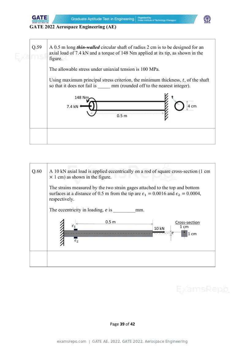 GATE AE 2022 question paper, GATE 2022, Aerospace Engineering, page 39 of 44