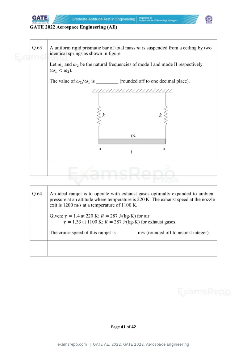 GATE AE 2022 question paper, GATE 2022, Aerospace Engineering, page 41 of 44