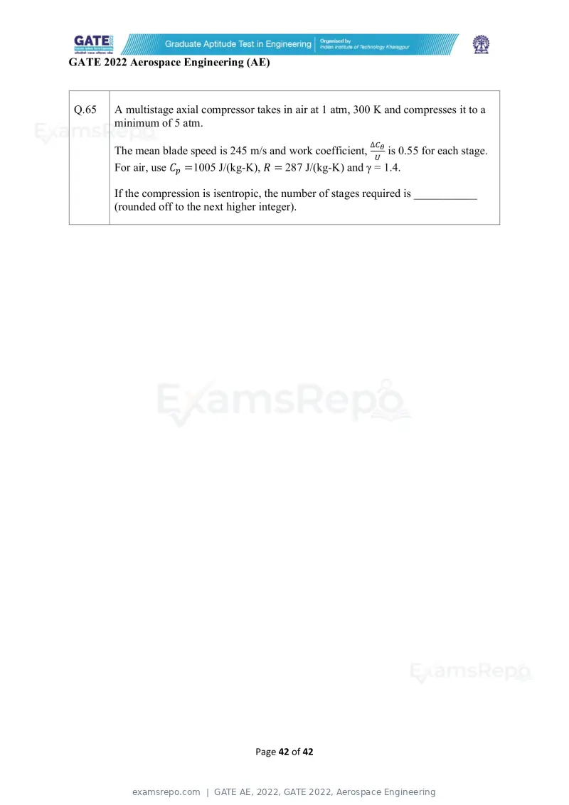 GATE AE 2022 question paper, GATE 2022, Aerospace Engineering, page 42 of 44