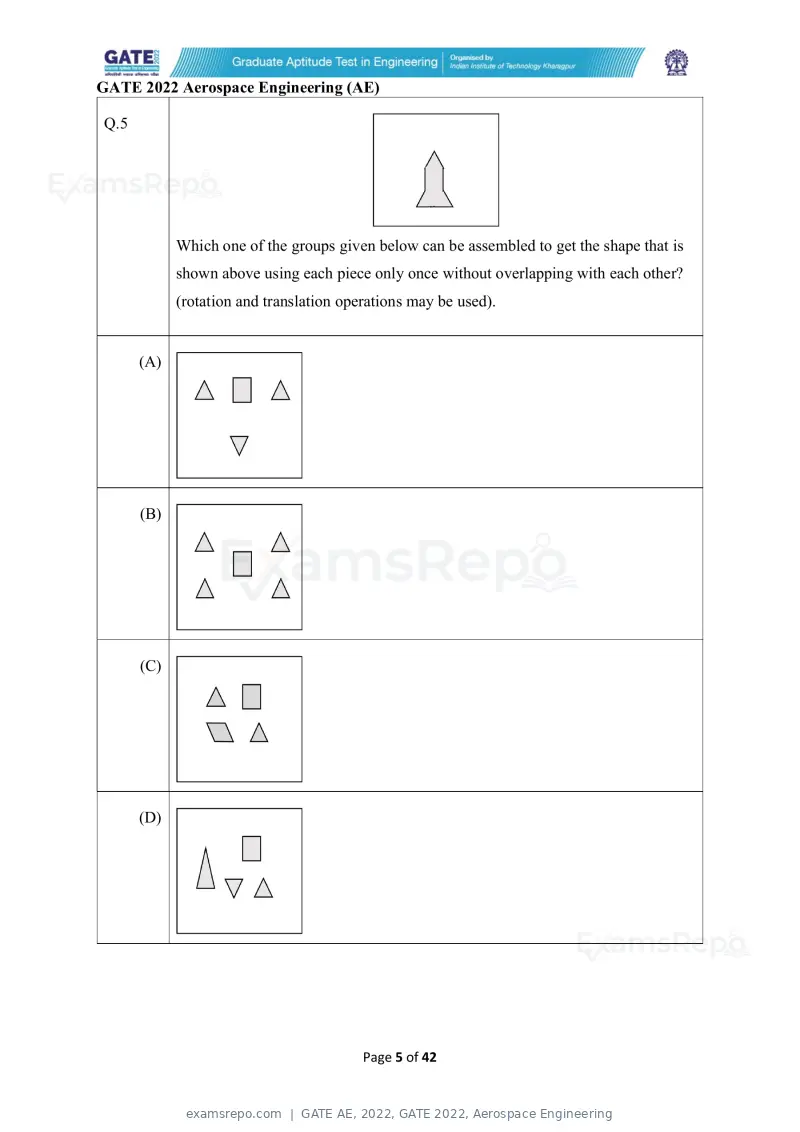 GATE AE 2022 question paper, GATE 2022, Aerospace Engineering, page 5 of 44