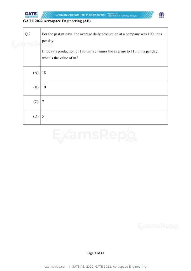 GATE AE 2022 question paper, GATE 2022, Aerospace Engineering, page 7 of 44