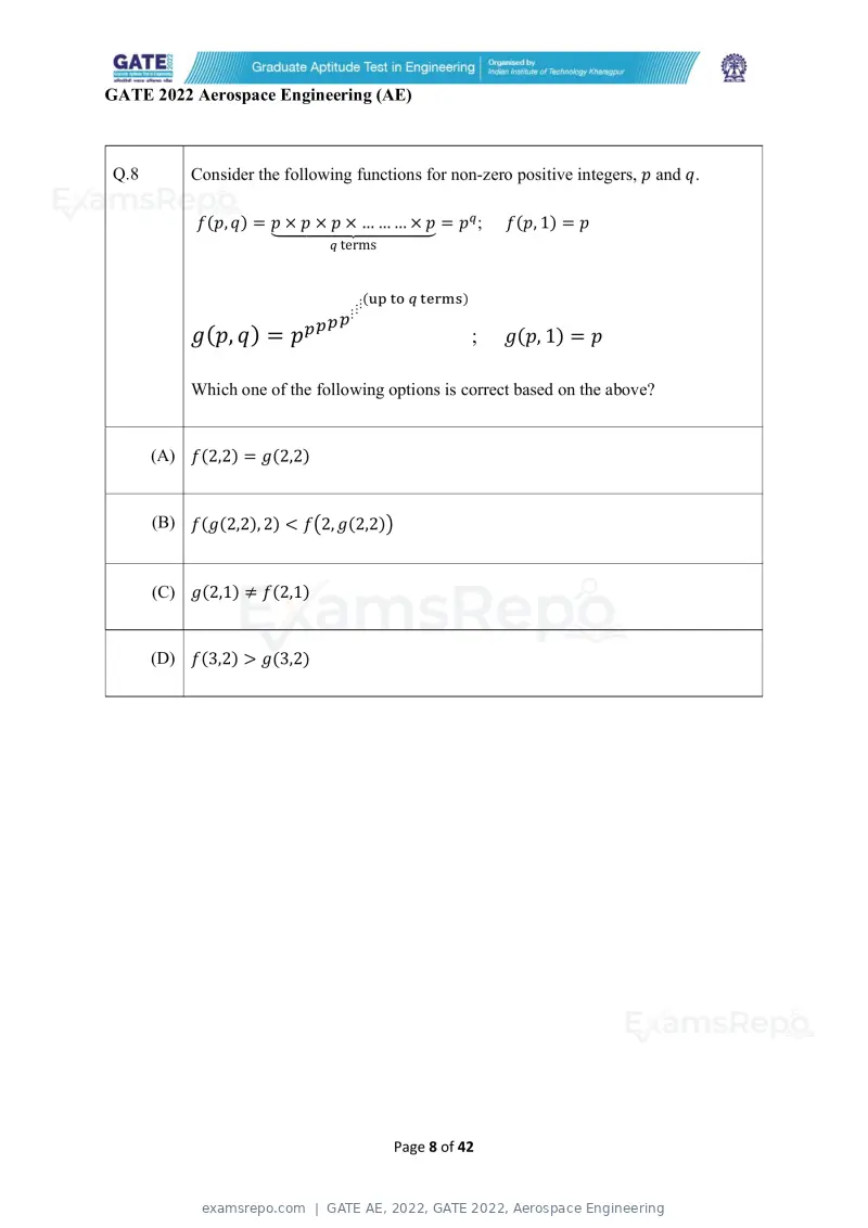 GATE AE 2022 question paper, GATE 2022, Aerospace Engineering, page 8 of 44