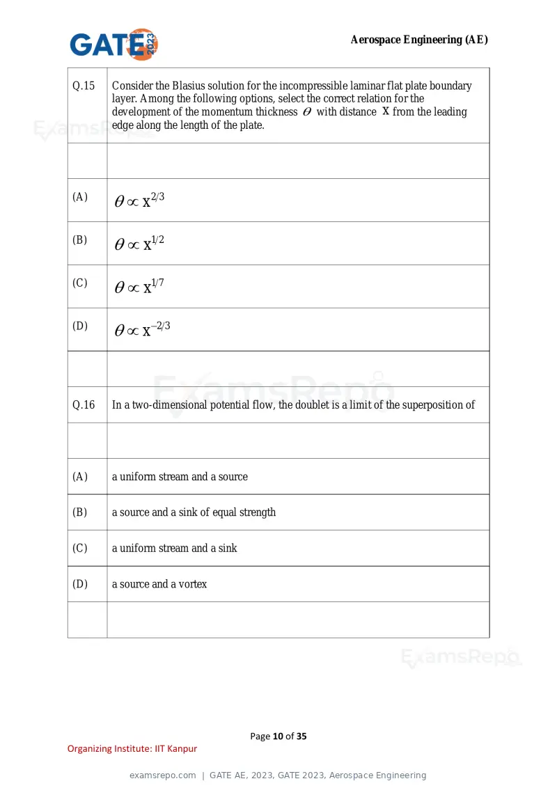 GATE AE 2023 question paper, GATE 2023, Aerospace Engineering, page 10 of 35