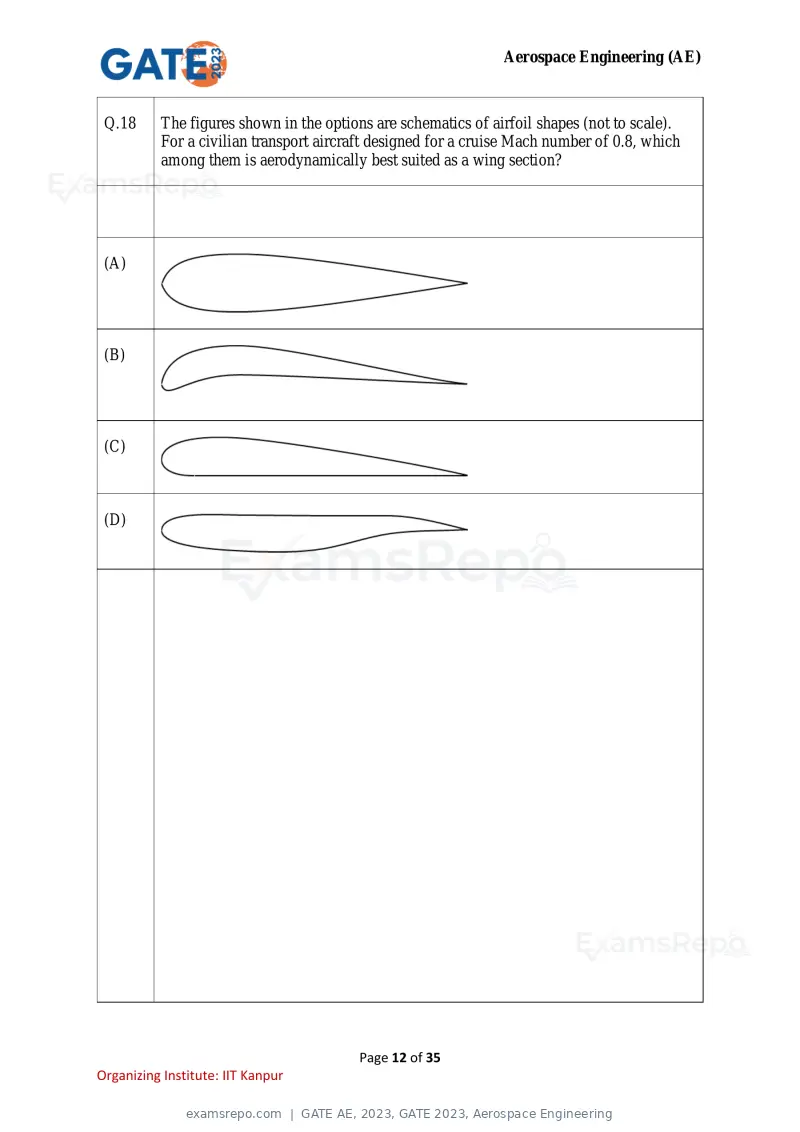 GATE AE 2023 question paper, GATE 2023, Aerospace Engineering, page 12 of 35