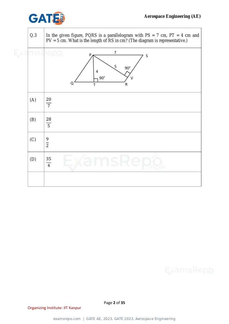 GATE AE 2023 question paper, GATE 2023, Aerospace Engineering, page 2 of 35