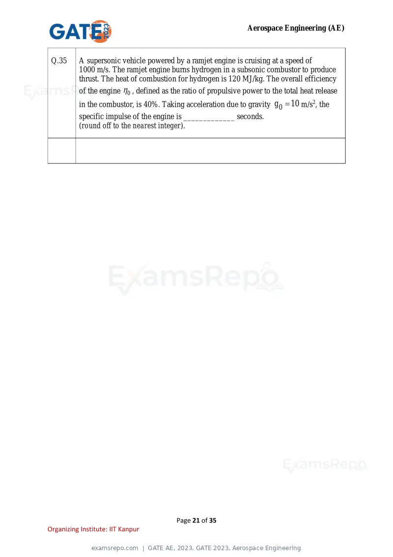 GATE AE 2023 question paper, GATE 2023, Aerospace Engineering, page 21 of 35