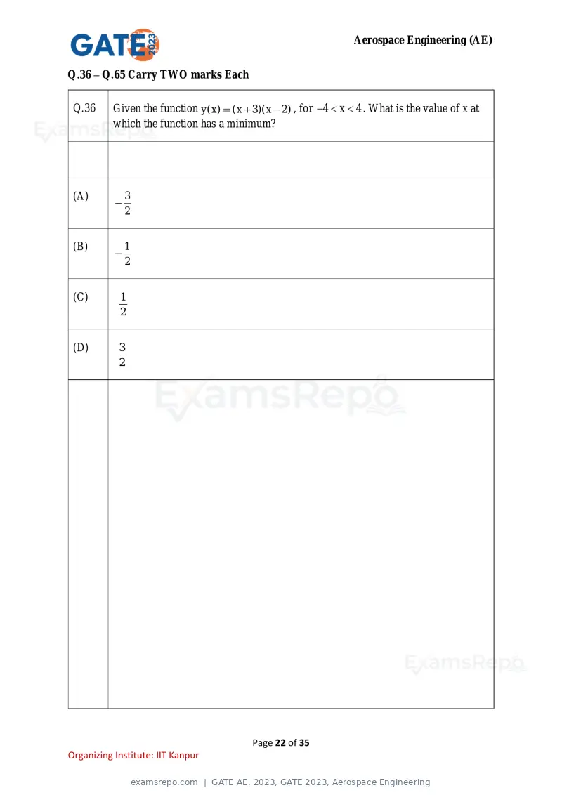 GATE AE 2023 question paper, GATE 2023, Aerospace Engineering, page 22 of 35
