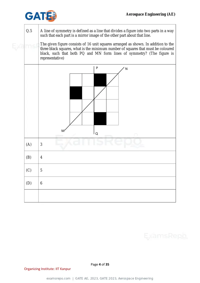GATE AE 2023 question paper, GATE 2023, Aerospace Engineering, page 4 of 35