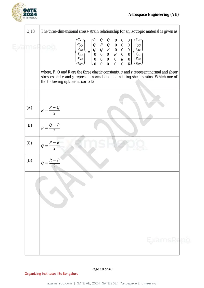 GATE AE 2024 question paper, GATE 2024, Aerospace Engineering, page 10 of 40