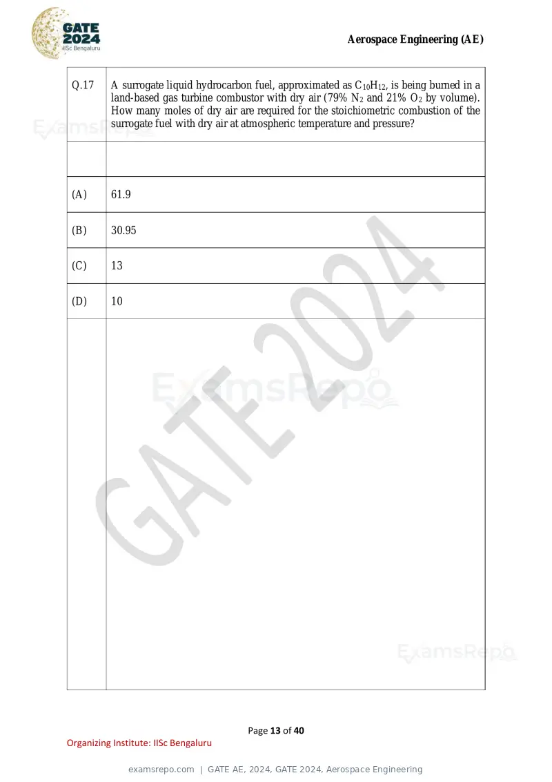 GATE AE 2024 question paper, GATE 2024, Aerospace Engineering, page 13 of 40