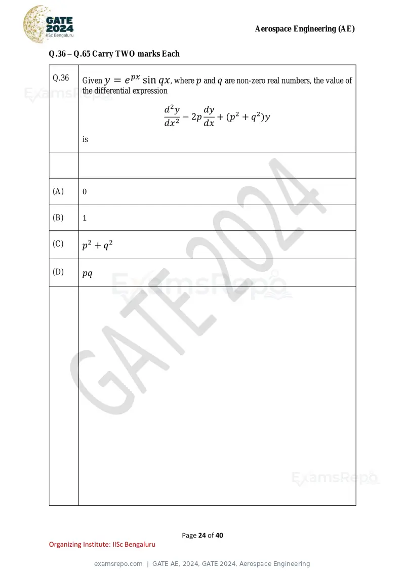 GATE AE 2024 question paper, GATE 2024, Aerospace Engineering, page 24 of 40