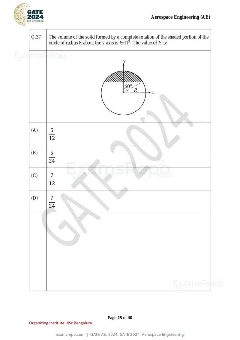 GATE AE 2024 question paper, GATE 2024, Aerospace Engineering, page 25 of 40