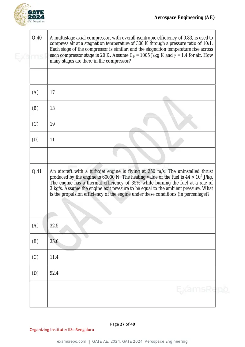 GATE AE 2024 question paper, GATE 2024, Aerospace Engineering, page 27 of 40