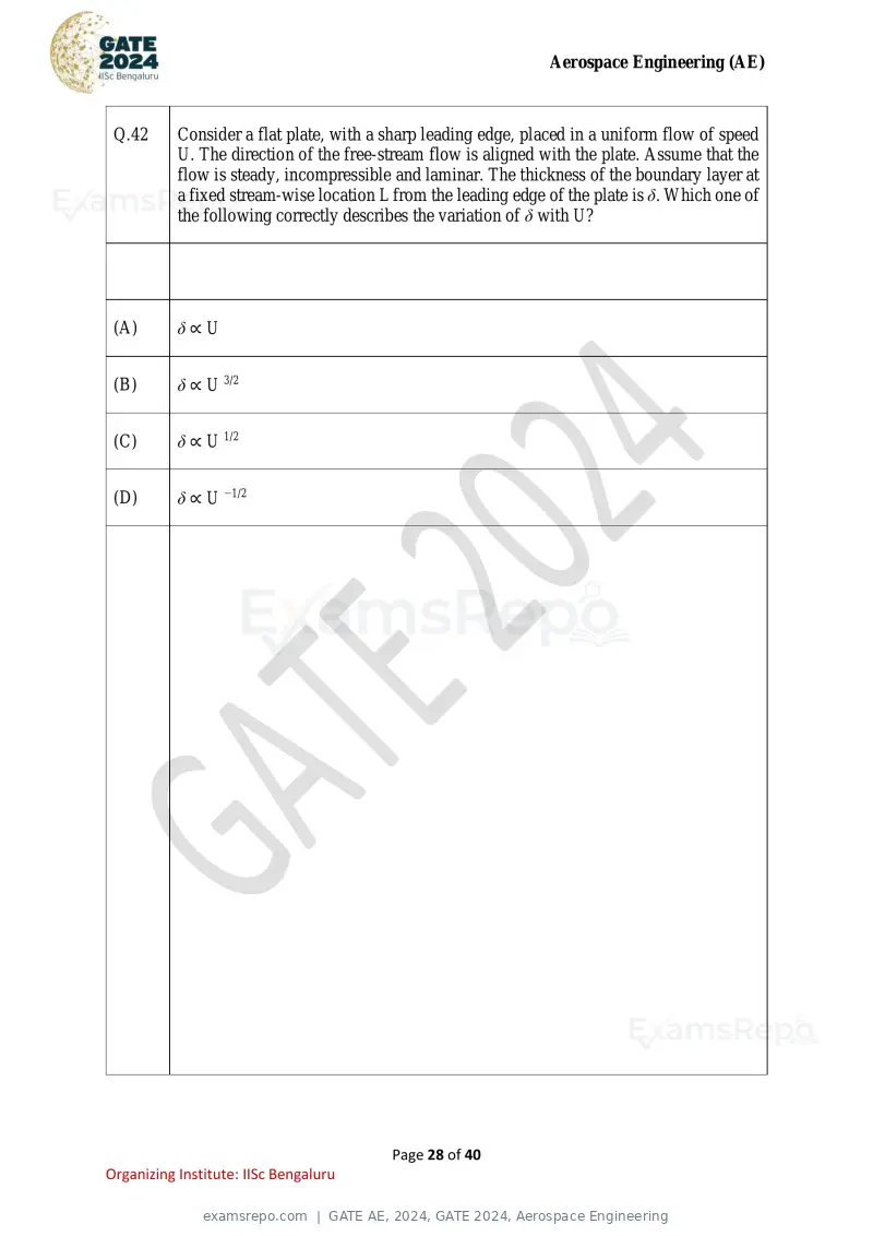 GATE AE 2024 question paper, GATE 2024, Aerospace Engineering, page 28 of 40