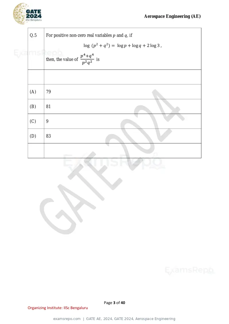 GATE AE 2024 question paper, GATE 2024, Aerospace Engineering, page 3 of 40