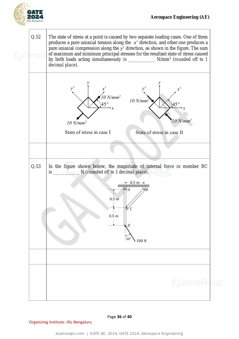 GATE AE 2024 question paper, GATE 2024, Aerospace Engineering, page 36 of 40