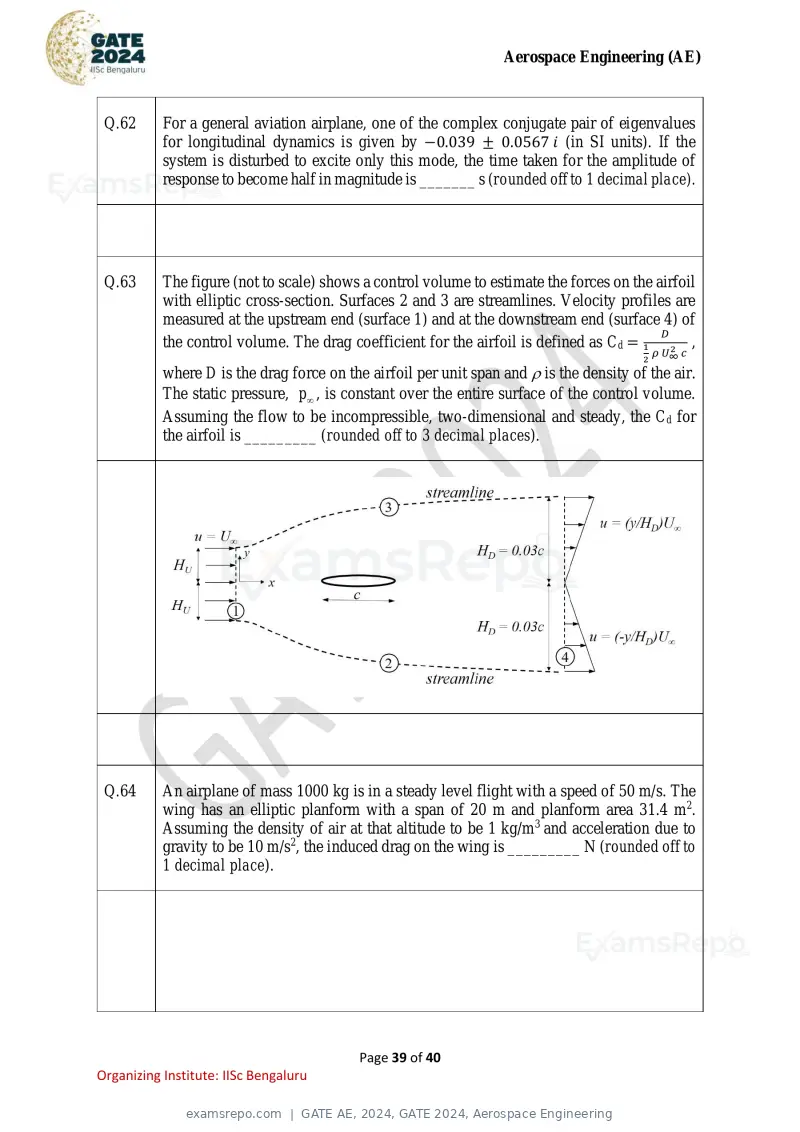 GATE AE 2024 question paper, GATE 2024, Aerospace Engineering, page 39 of 40
