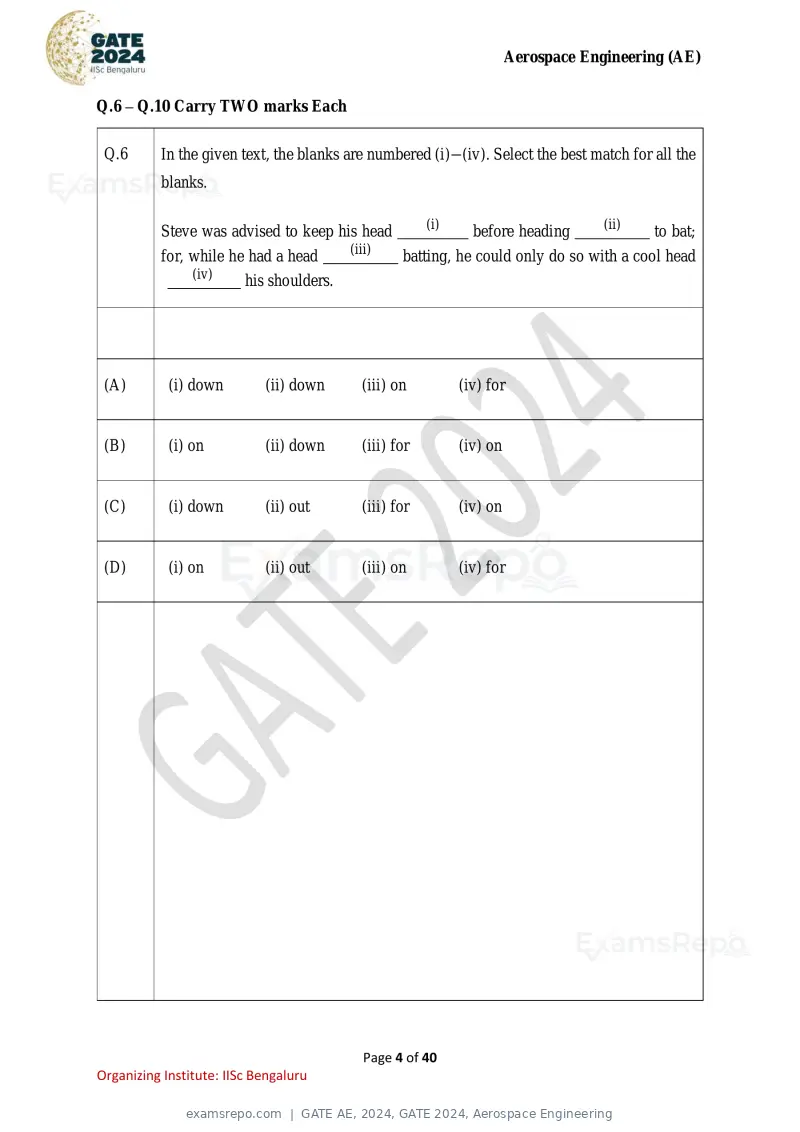 GATE AE 2024 question paper, GATE 2024, Aerospace Engineering, page 4 of 40