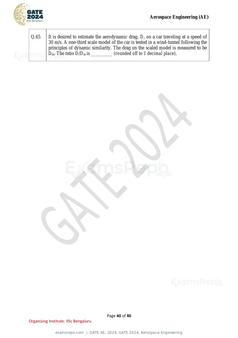 GATE AE 2024 question paper, GATE 2024, Aerospace Engineering, page 40 of 40