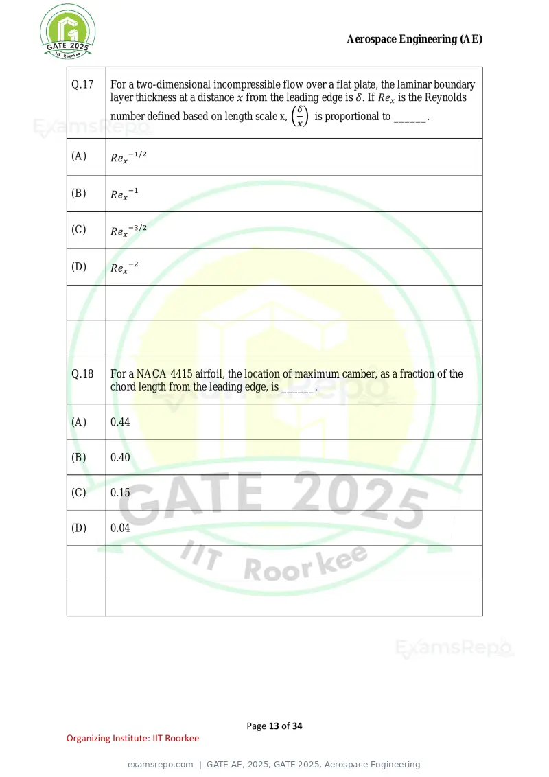 GATE AE 2025 question paper, GATE 2025, Aerospace Engineering, page 13 of 34