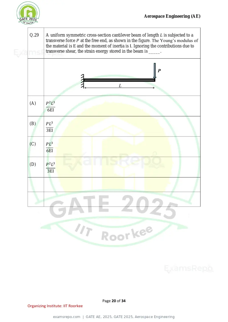 GATE AE 2025 question paper, GATE 2025, Aerospace Engineering, page 20 of 34