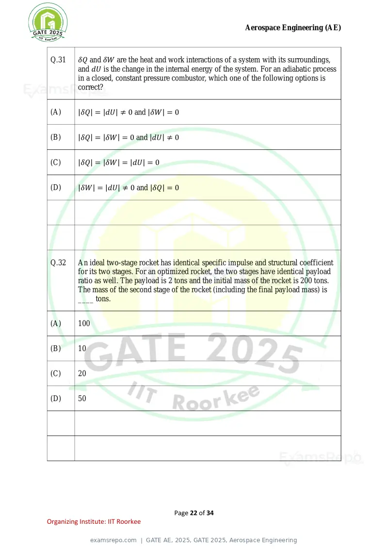 GATE AE 2025 question paper, GATE 2025, Aerospace Engineering, page 22 of 34