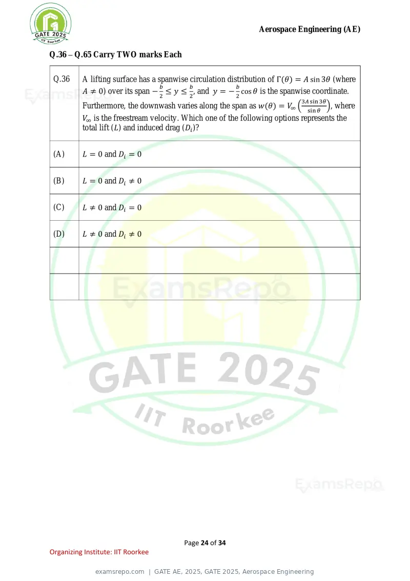 GATE AE 2025 question paper, GATE 2025, Aerospace Engineering, page 24 of 34